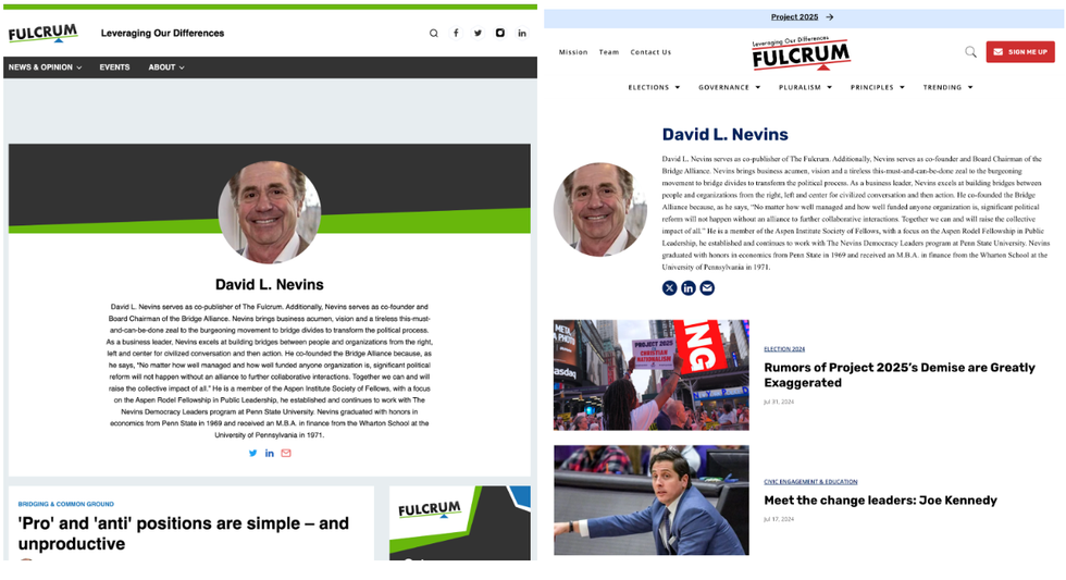 a comparison of the old and new versions of David Nevins' bio on The Fulcrum