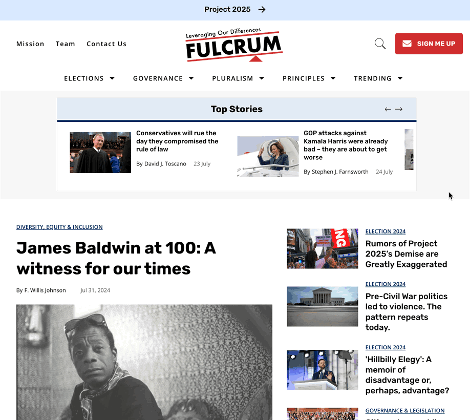 a GIF scrolling to show off The Fulcrum's home page