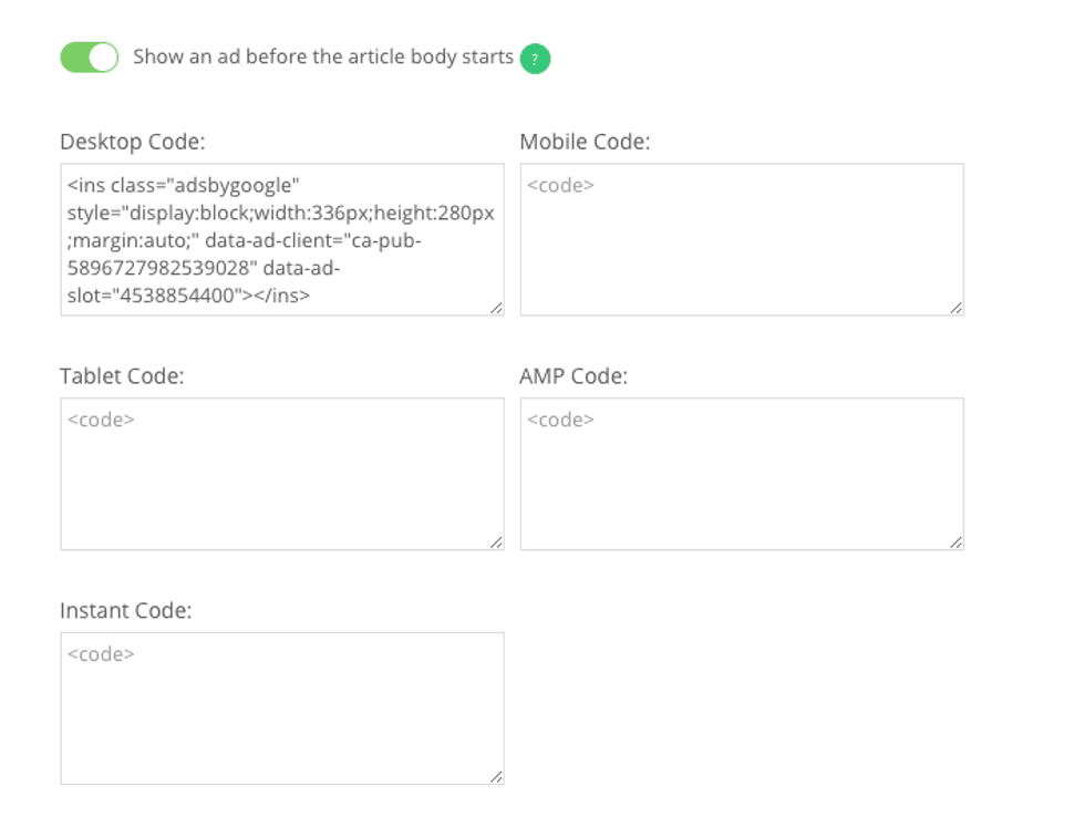 Ad Codes by Device
