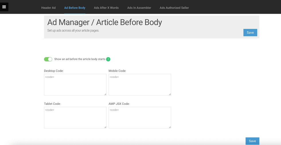 Ad Manager - Ad Before Body