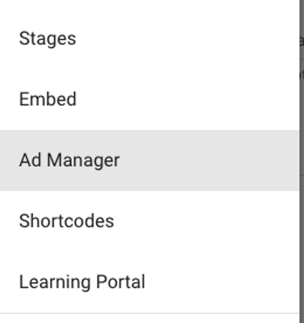 Ad Manager option on left-hand hamburger menu