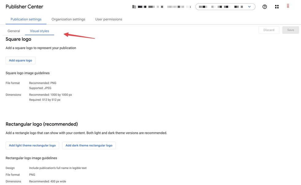 add logos to Google News through the Visual Style tab