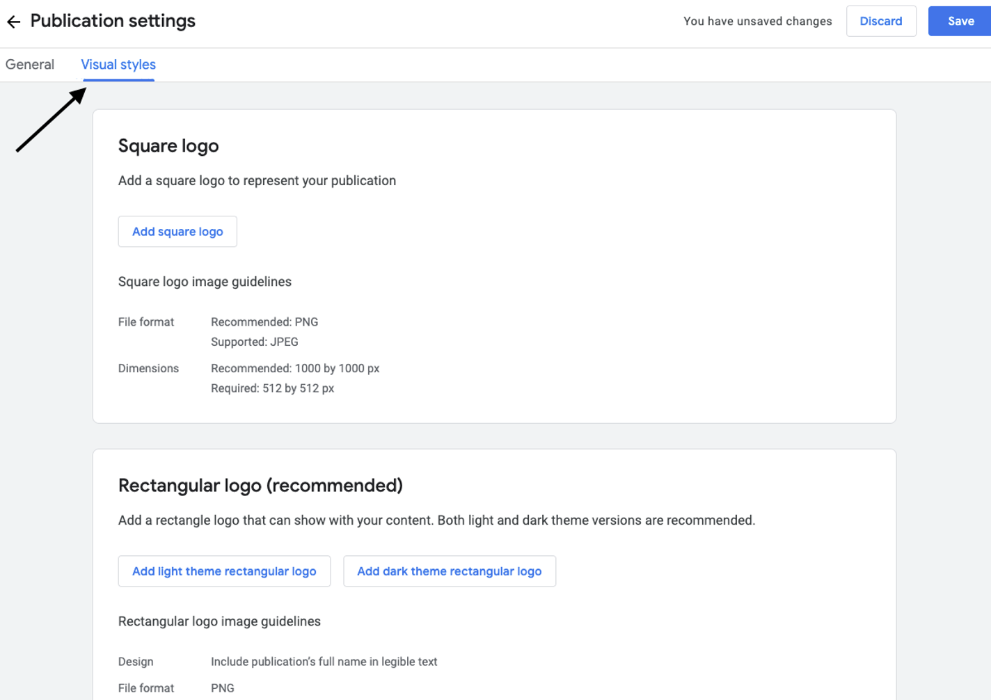 add visual styles google publisher center