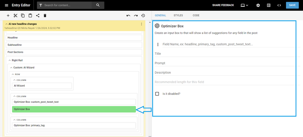 AI prompt optimizer box text fields customization settings.