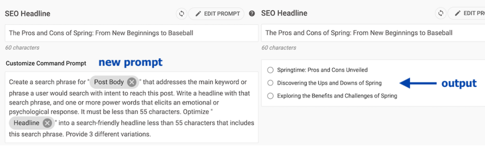 AI SEO headline new prompt and output