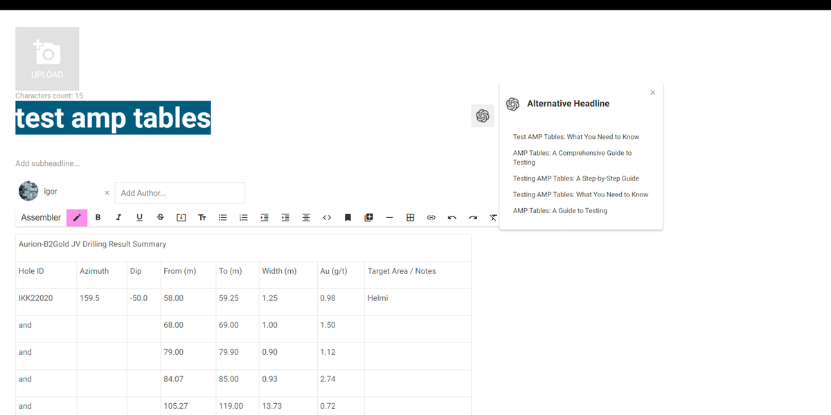 Alternative headlines tester