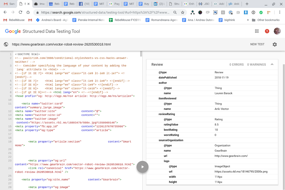 an example of structured data for GearBrain shown in Google's Structured Data Testing Tool