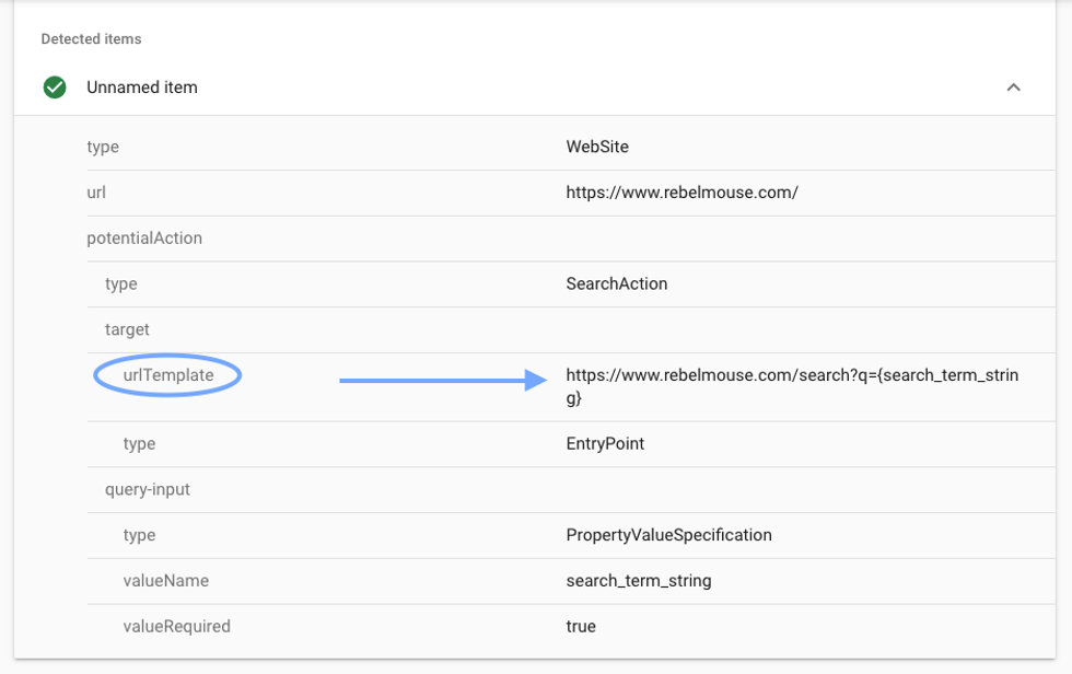 an example of urlTemplate structured data