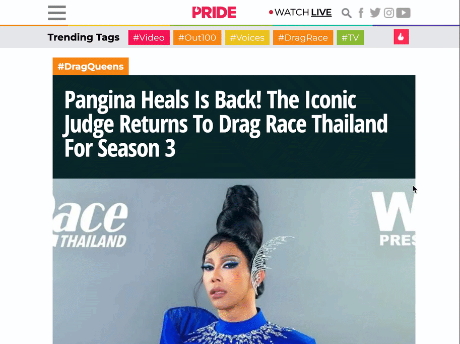 article GIF with a sticky scroll-to-top arrow on the right side of the screen