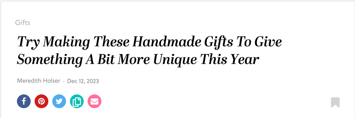 article title about handmade gifts with social icons underneath
