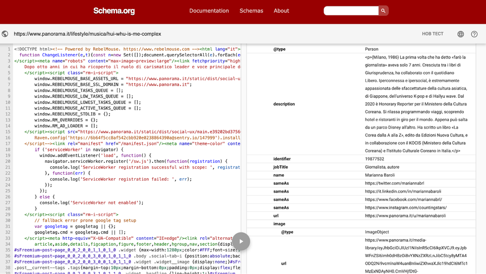 author structured data in Schema Markup Validator