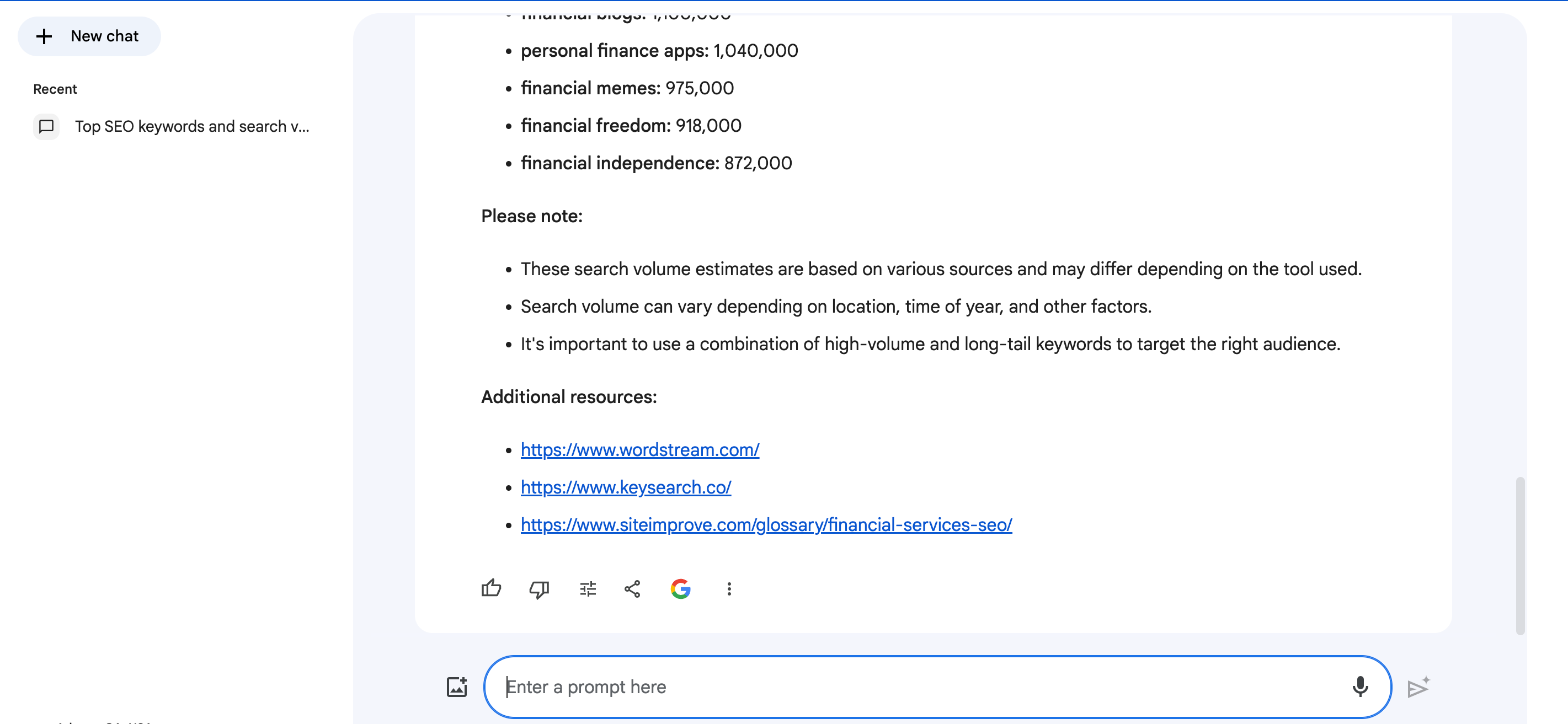 Bard AI platform enter prompt interface