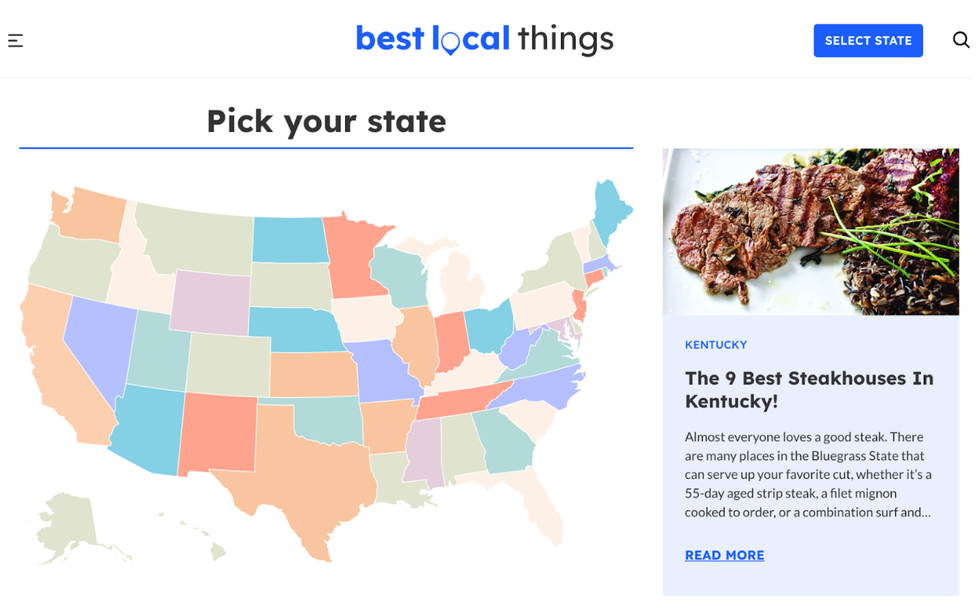 Best Local Things new home page with map
