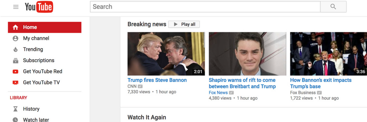 Breaking News shelf on YouTube