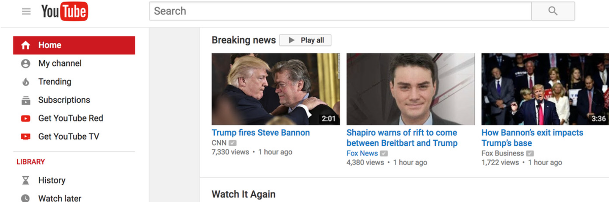 Breaking News shelf on YouTube