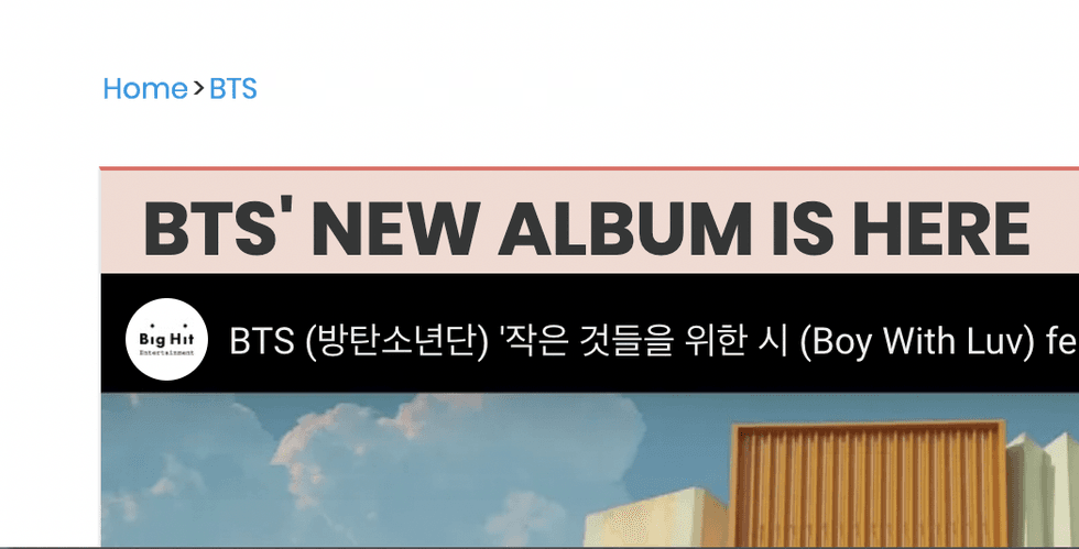BTS new album announcement with song title and Big Hit Entertainment logo.