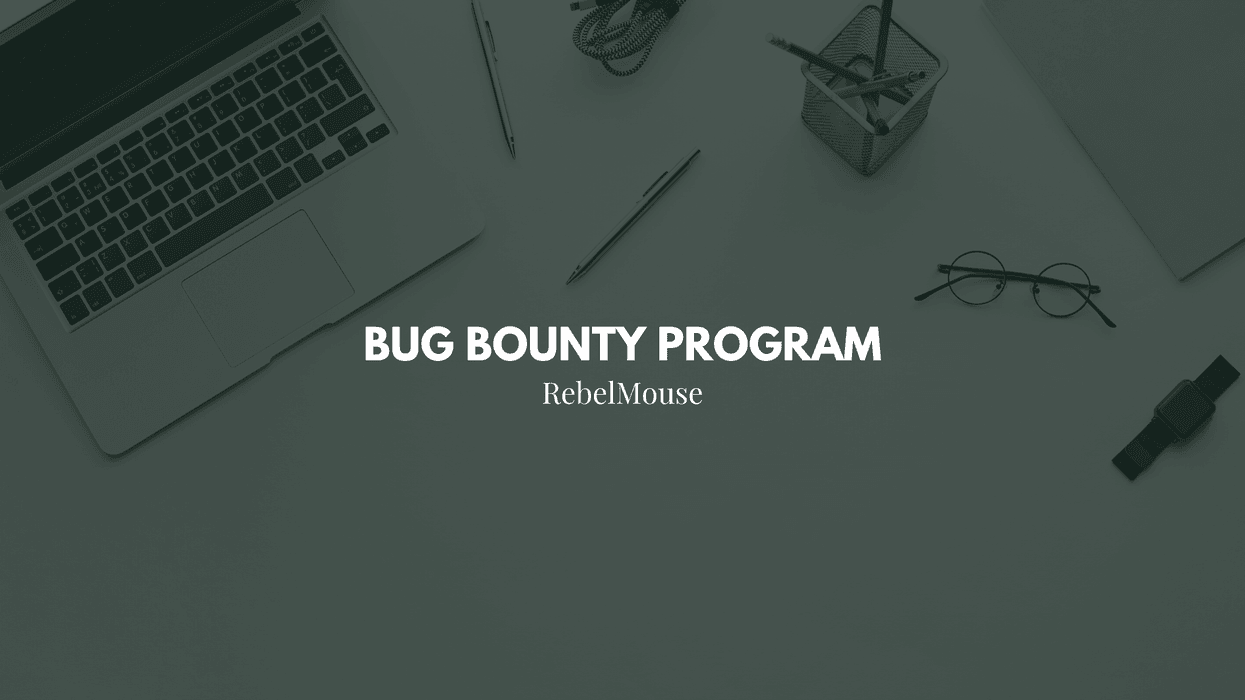 "Bug Bounty Program text with laptop, glasses, and pens on desk."