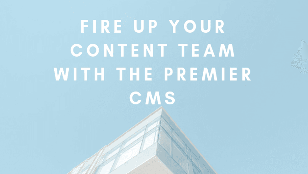 Building with large text promoting a premier CMS by RebelMouse.