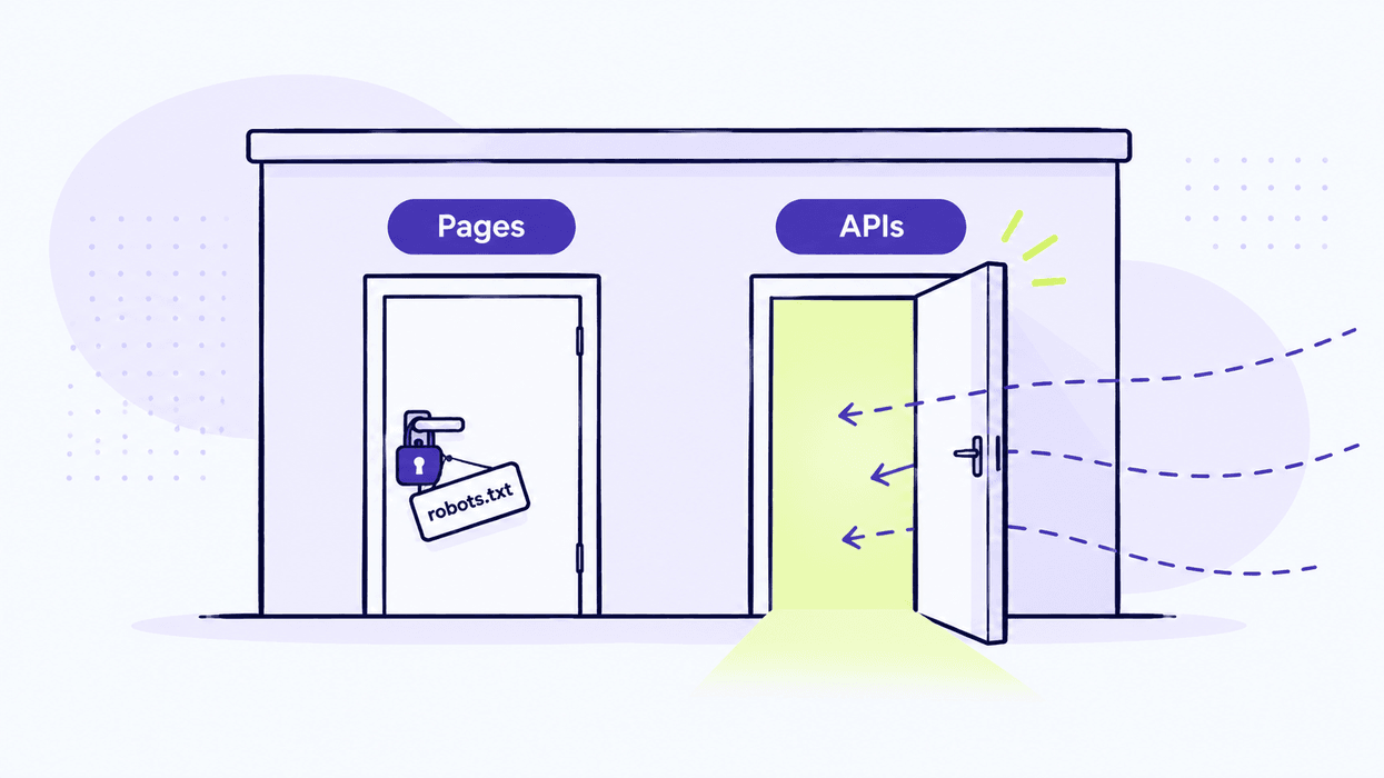 building with locked "Pages" door and open "APIs" door, showing secure and accessible entrances