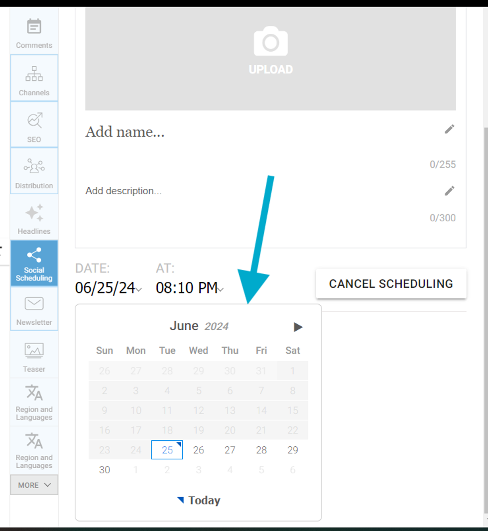 Calendar interface scheduling for June 25, 2024, at 8:10 PM.