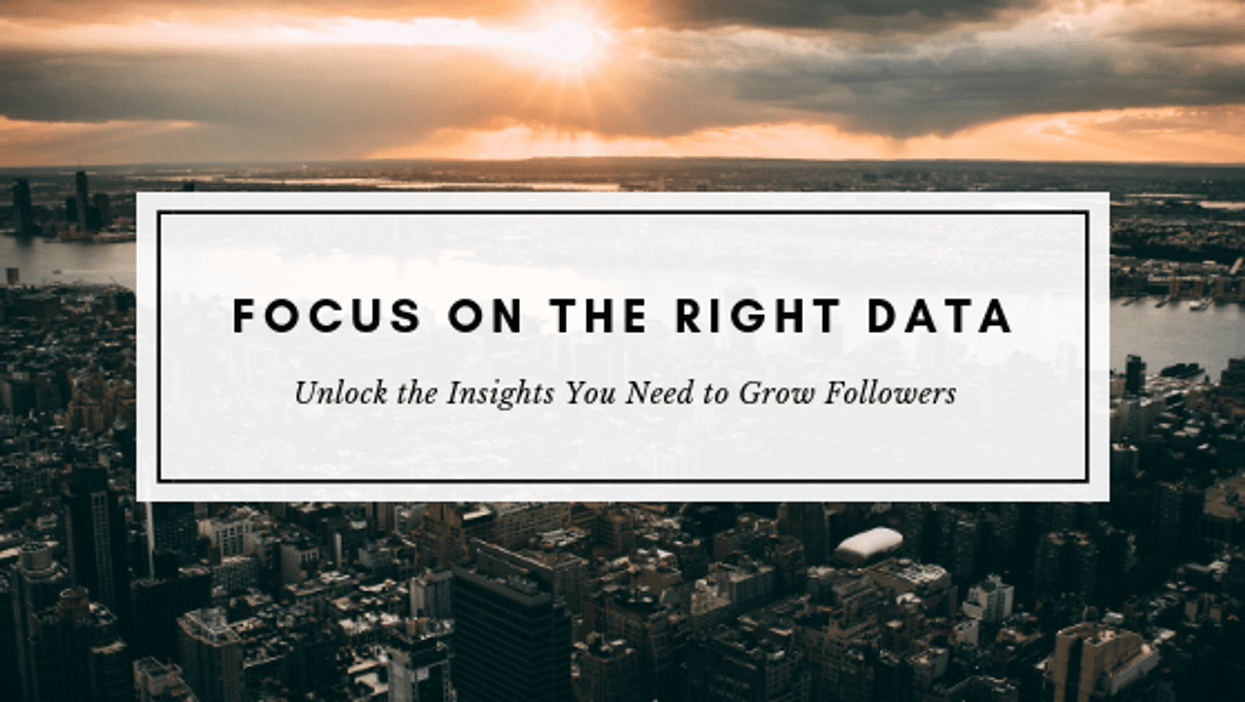 Cityscape at sunset with text: "Focus on the Right Data."
