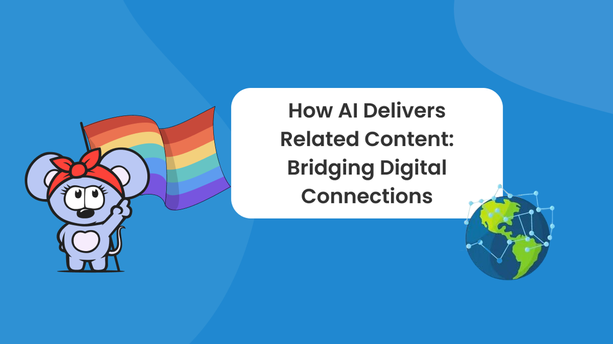 Colorful flag RebelMouse logo pointing to title of article with image of earth with connective links all around