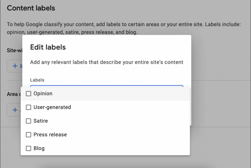 Content labels in Google Publisher Center