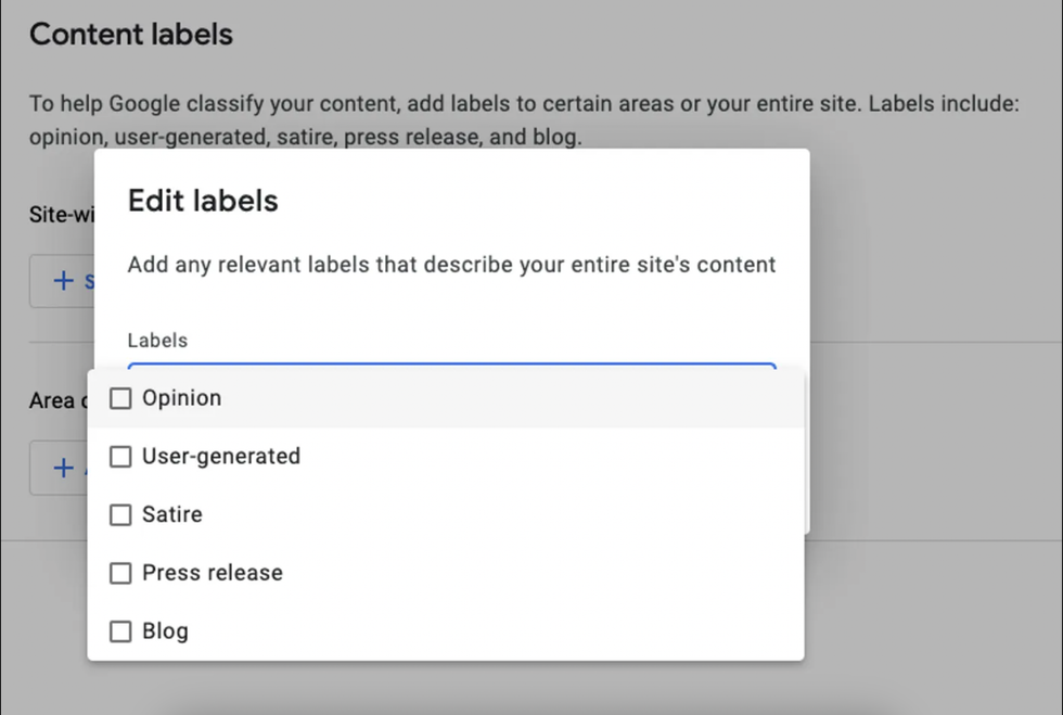 Content labels in Google Publisher Center