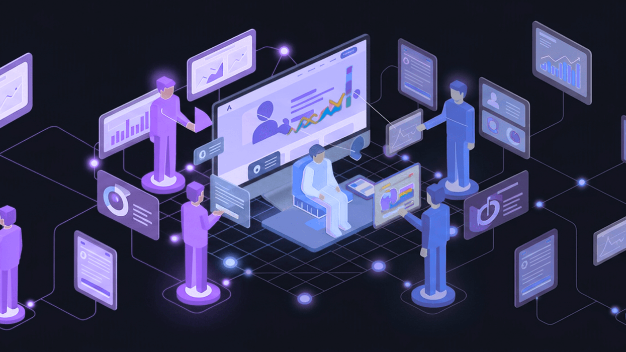 digital workspace with multiple AI agents helping a user