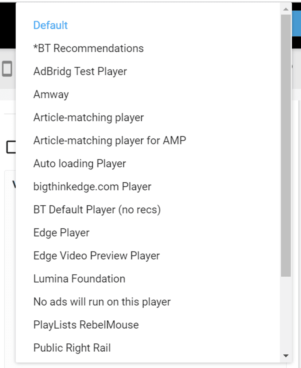 Dropdown menu showing various video player options and settings.