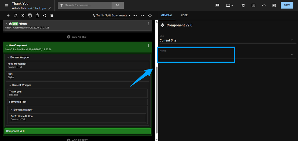 Editing interface with green component and settings panel.