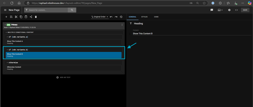 Element wrapper pointed and highlighted as a 2nd step to configure custom experience based on Cookies