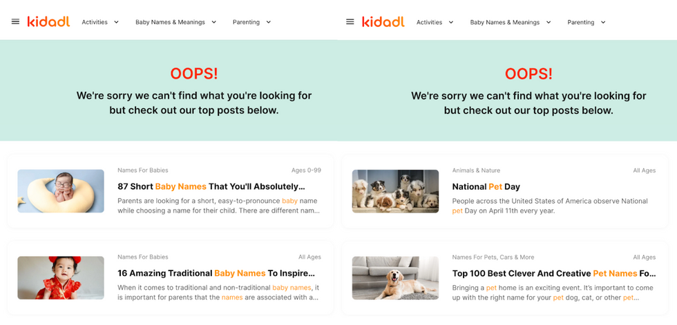 engaging 404s examples on Kidadl