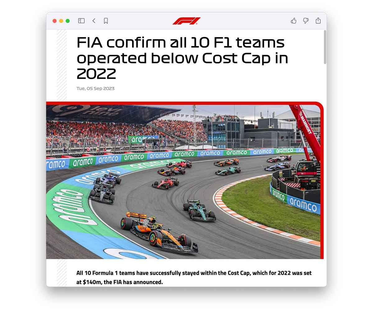 FIA Formula 1 Apple News article
