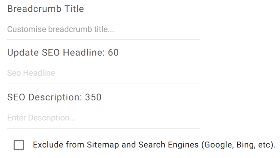 Fields to update SEO headline and description