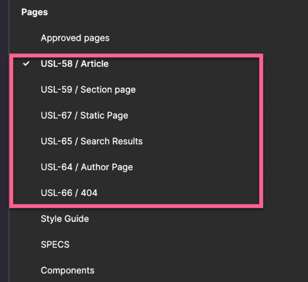 Figma pages structuring