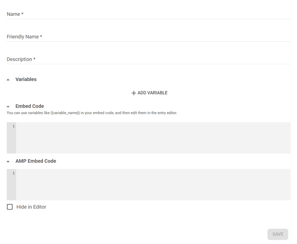 Fill in the Name, Friendly Name, Description and Variables