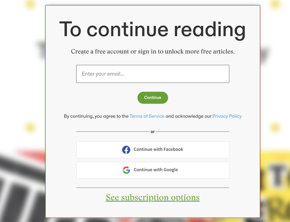 gated content pop up requesting account for free content