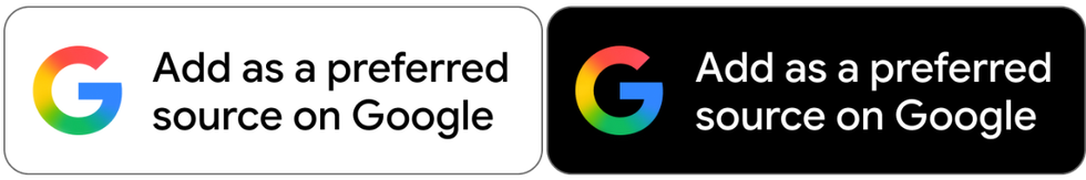 Google buttons with white and black backgrounds that say "Add as a preferred source on Google"