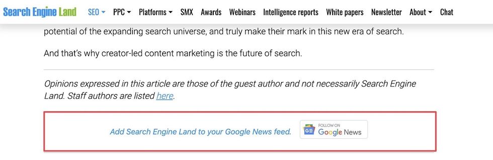 Google News follow widget on Search Engine Land