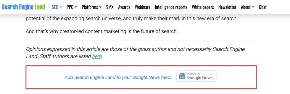 Google News follow widget on Search Engine Land