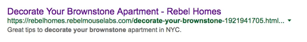 "Google search result for decorating brownstone apartments, offering NYC tips."