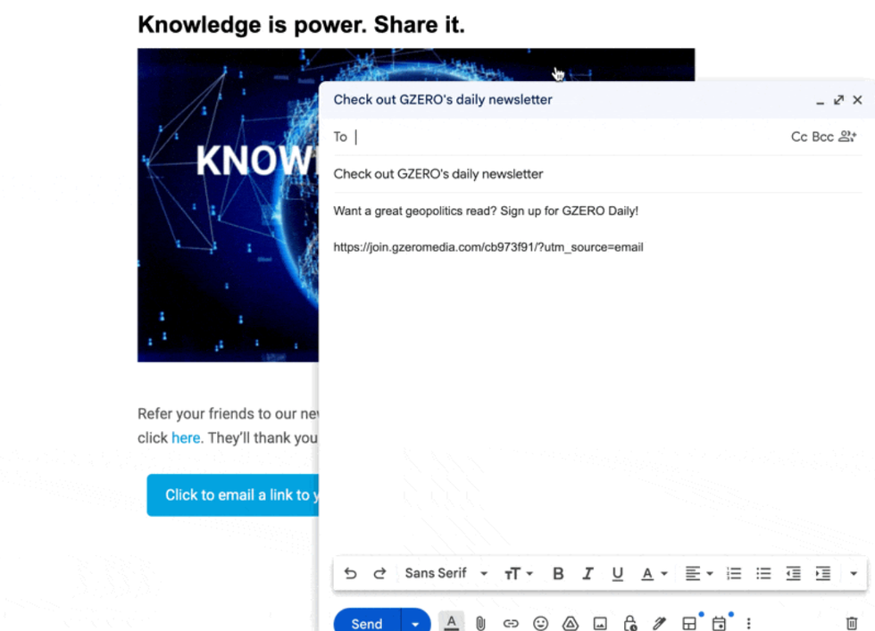 GZERO Daily email template allowing users to quickly share a newsletter