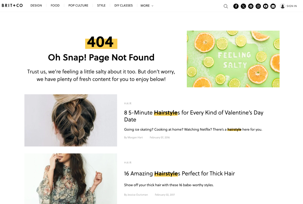 hairstyles 404 page on Brit + Co