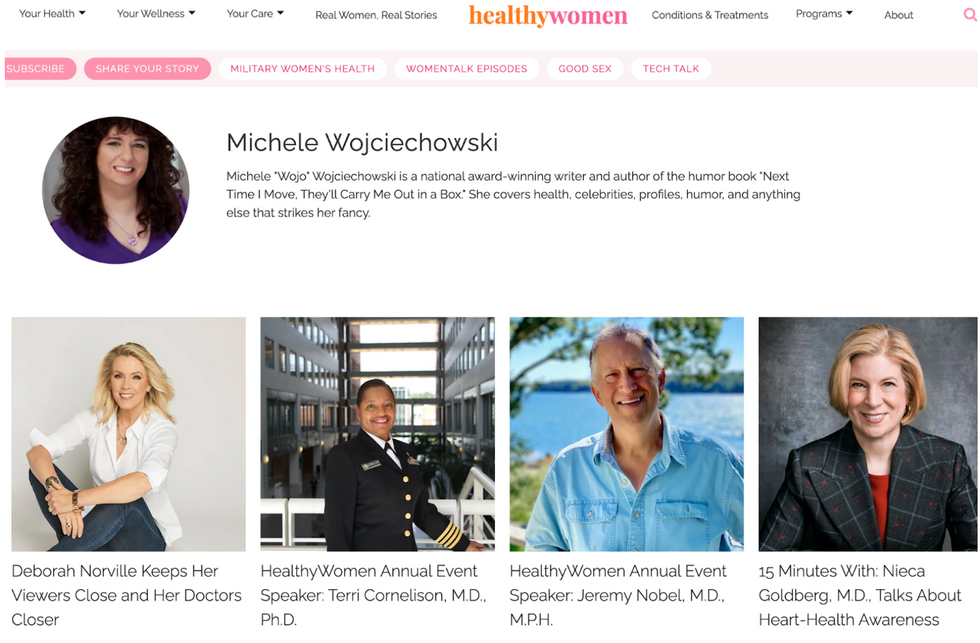 HealthyWomen author structured data on author page
