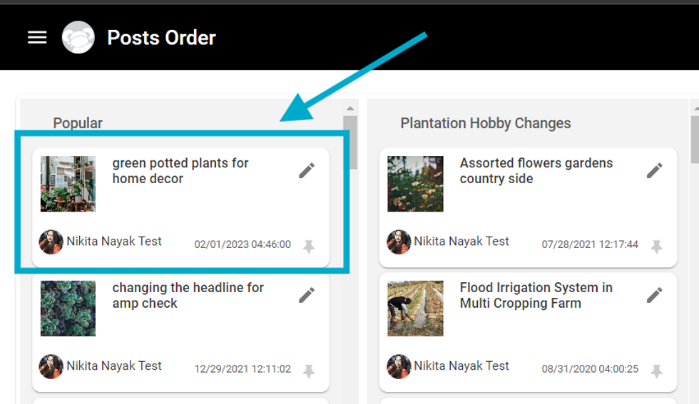 highlighted article in posts order dashboard