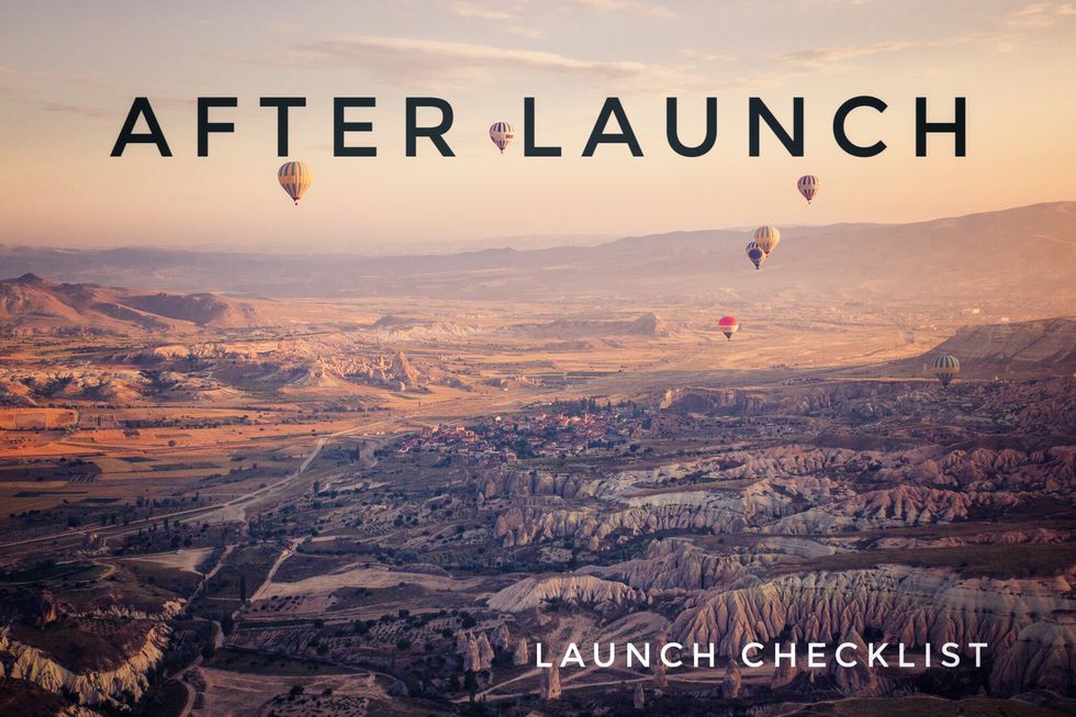 Hot air balloons over a scenic landscape at sunrise, with "AFTER LAUNCH" text above.