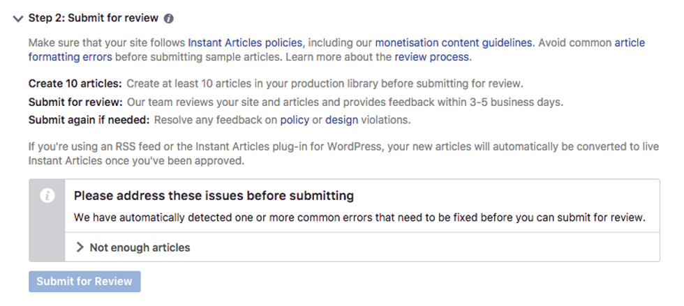 how to submit articles for review facebook instant articles