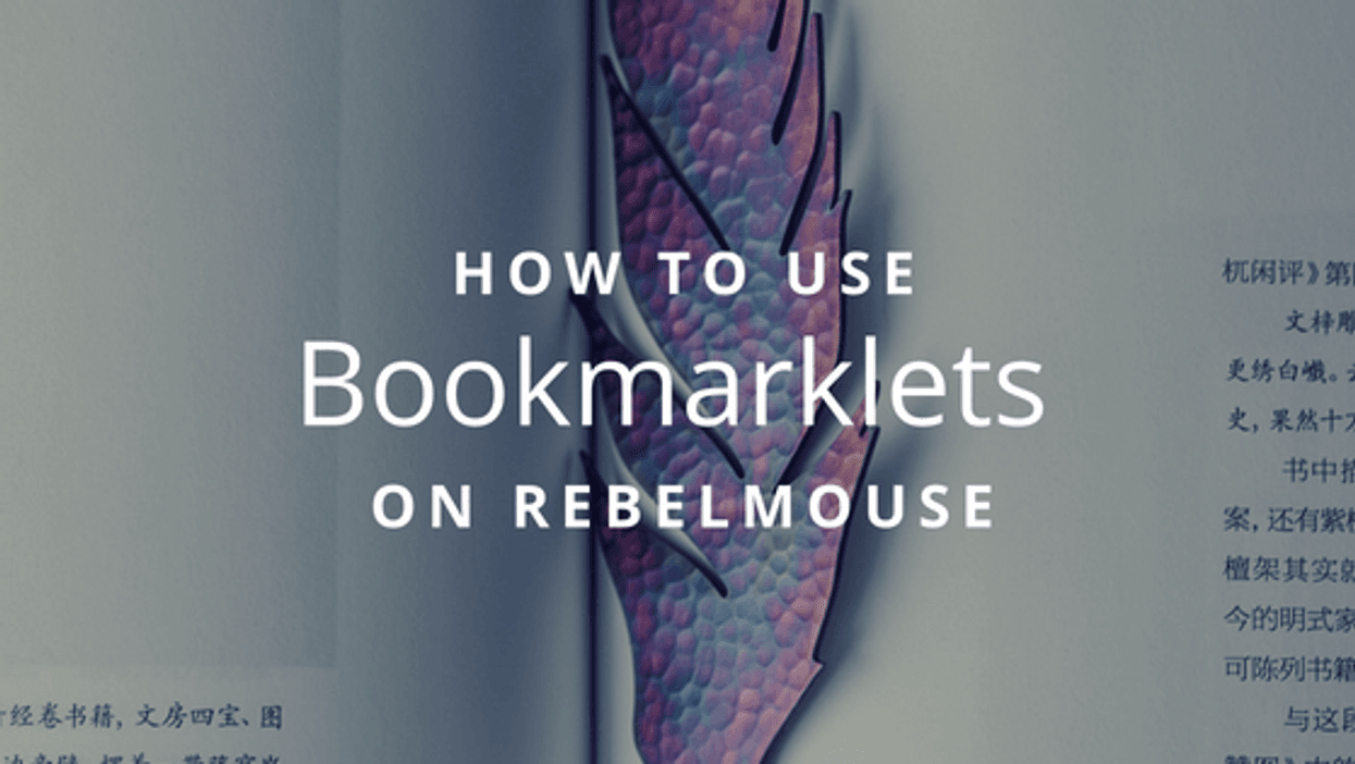 "How to use bookmarklets on RebelMouse" with a textured background design.