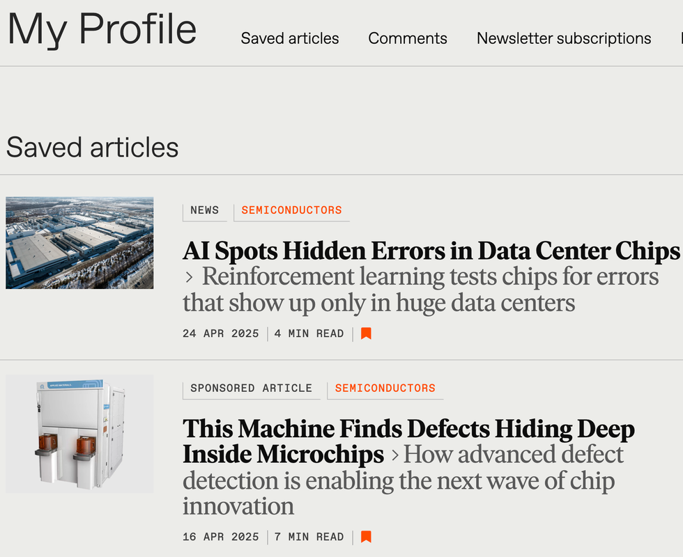 ieee spectrum saved articles in the profile section